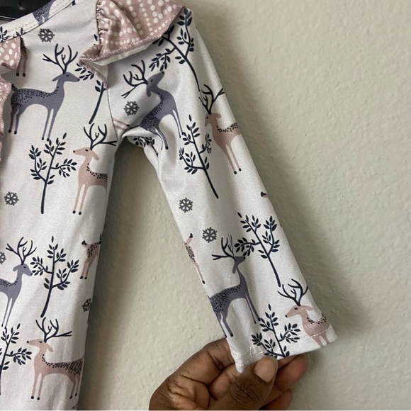 Deer Print Baby Girl Ruffled Romper One Piece Snap Closure Soft Material 6-12M - Picture 4 of 12